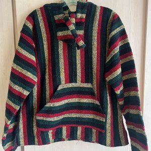 Gypsy Rose Mexican Hoodie LG L Surfer Baja Rag Poncho Jacket Sweatshirt Pullover